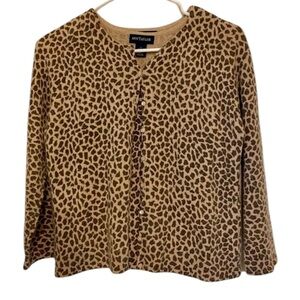 2- Ann Taylor Womens Open Front Cardigan & Matching Tank Top Size M, Leopard